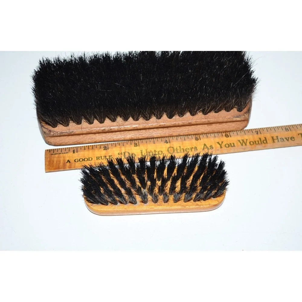 Vtg OXCO Horse Hair Shoe Shine Brush Wood Wooden USA+ Germany brush 2pc